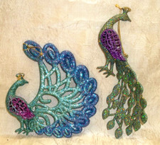 PEACOCK Christmas Ornaments Set of 2 Different Large Acrylic Glitter Kurt Adler