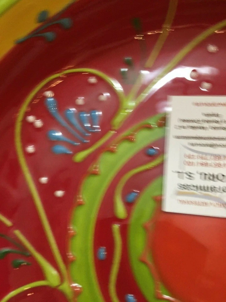 Antonio J Ortiz Ruiz España Cerámica Servir Ensaladera Rojo Amarillo Verde 10.5" Ne Foto 3 de 4