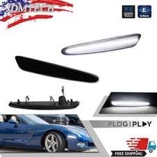 For 05-13 Chevy Corvette C6 White LED Smoke Lens Front Corner Side Marker Lights