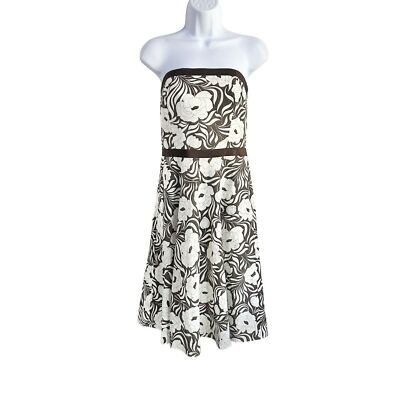 Ann Taylor Cream Silk Blend Floral Print Strapless A-Line Midi Dress Size 