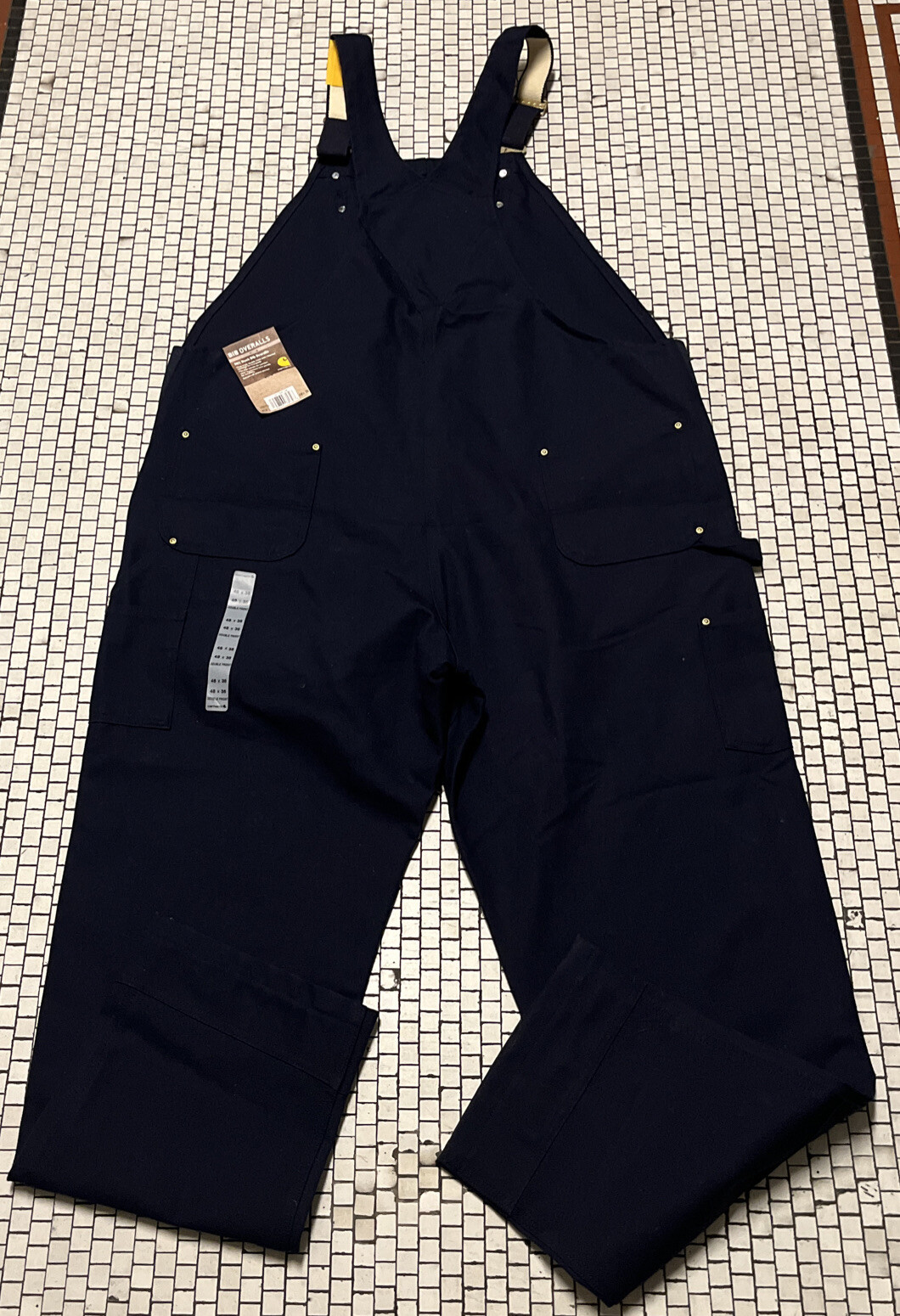 Carhartt Mens R01 Duck Bib Overalls Navy Blue Sz 48 x 36 Double Front