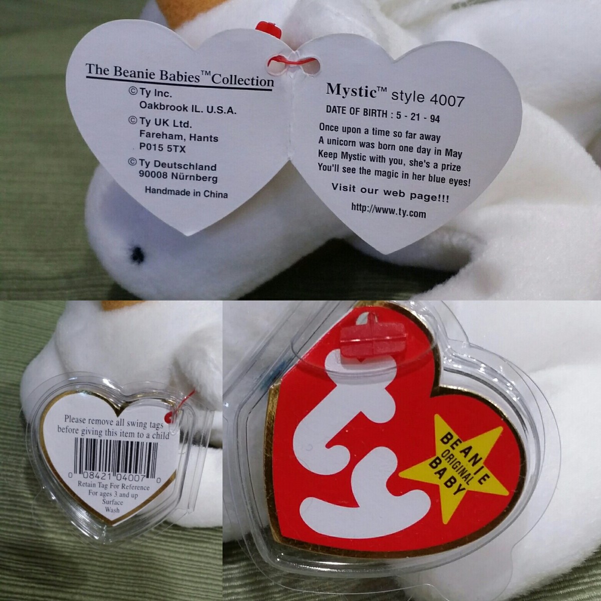 Ty Beanie Baby MYSTIC the Tan Horn/Coarse Yarn Mane DOB 5-21-94 #4007  w/Errors