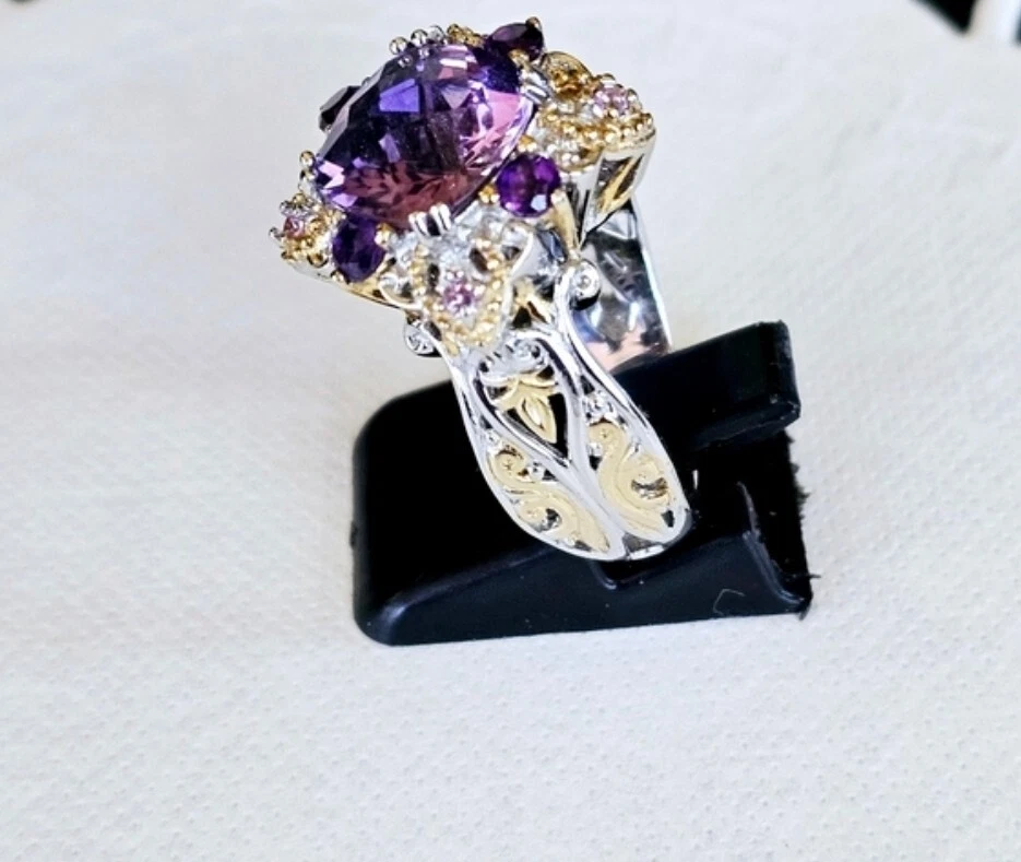 Gems en Vogue 6.20 克拉 Kunzite 紫水晶和粉红色蓝宝石戒指纯银! — 第 2/4 张图片