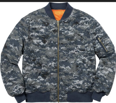 NEW NEVER WORN Supreme Navy Digi Camo MA-1 Bomber Reversable 