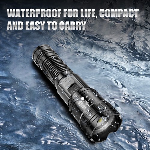 Linterna táctica LED 99000000 LM - 4 modos, impermeable con pantalla LCD - Imagen 6 de 12
