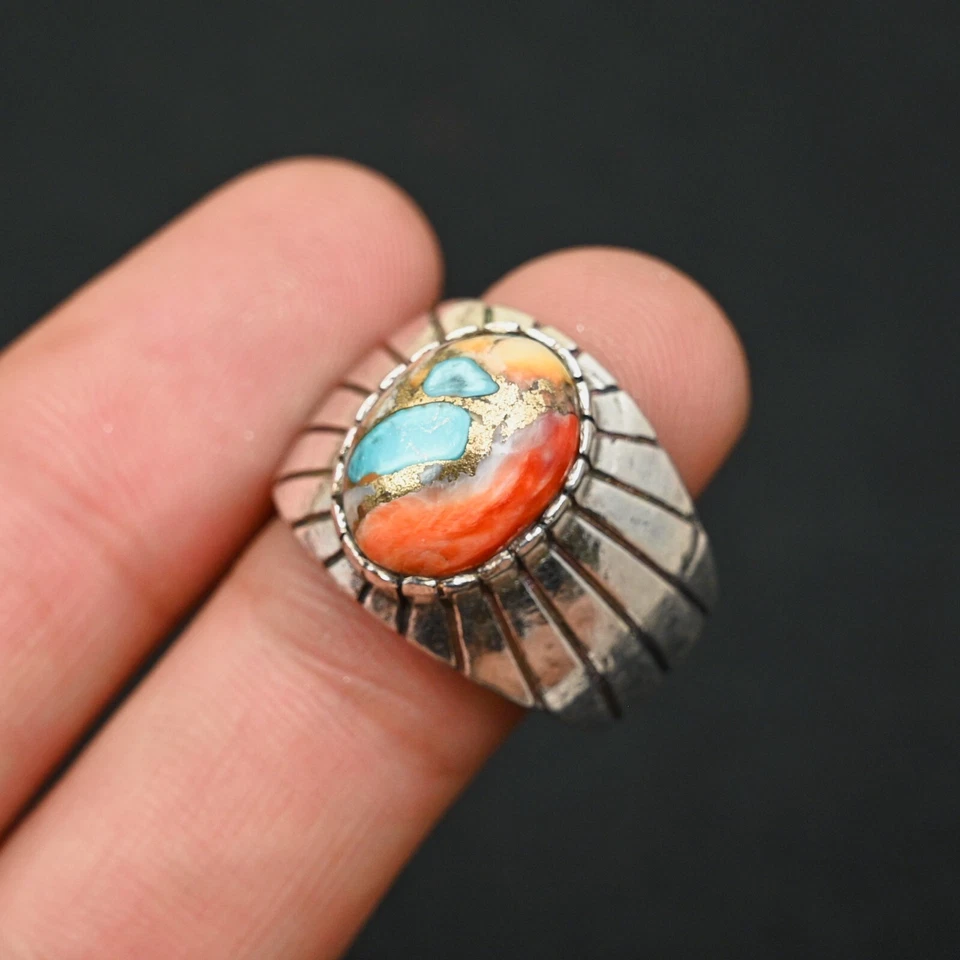 Anillo de plata esterlina 925 turquesa ostra para hombre hecho a mano-declaración todas las tallas-BJ84 Foto 4 de 4