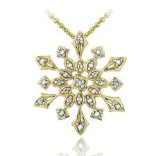 925 Sterling Silver Brilliant Simulated Diamond Snowflake Pendant Necklace X-Mas