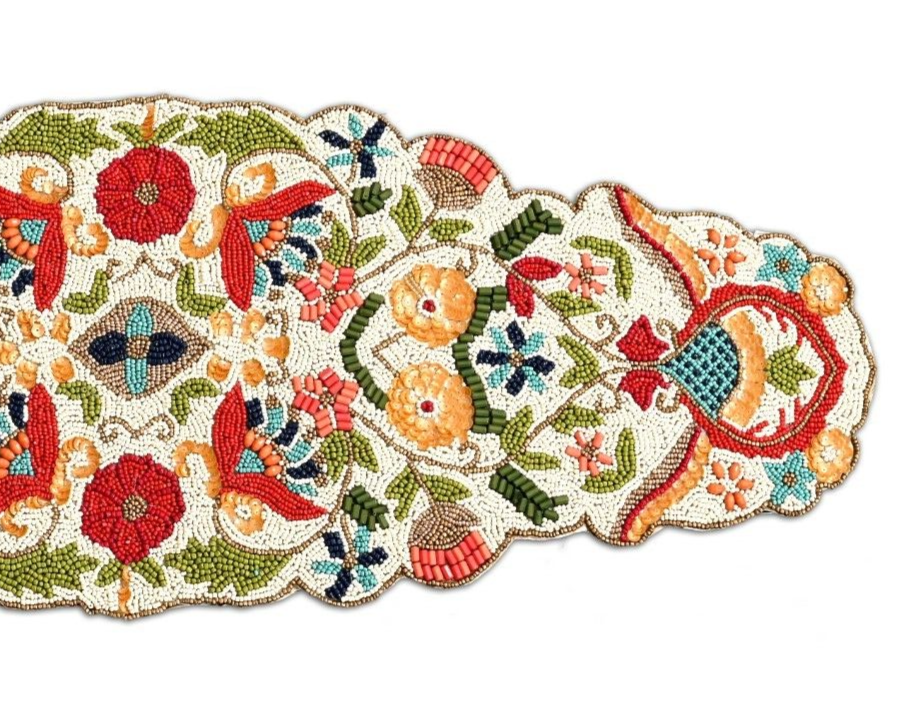 Floral Table Runner Multicolor Beaded Table Runner Spring Tableware ...