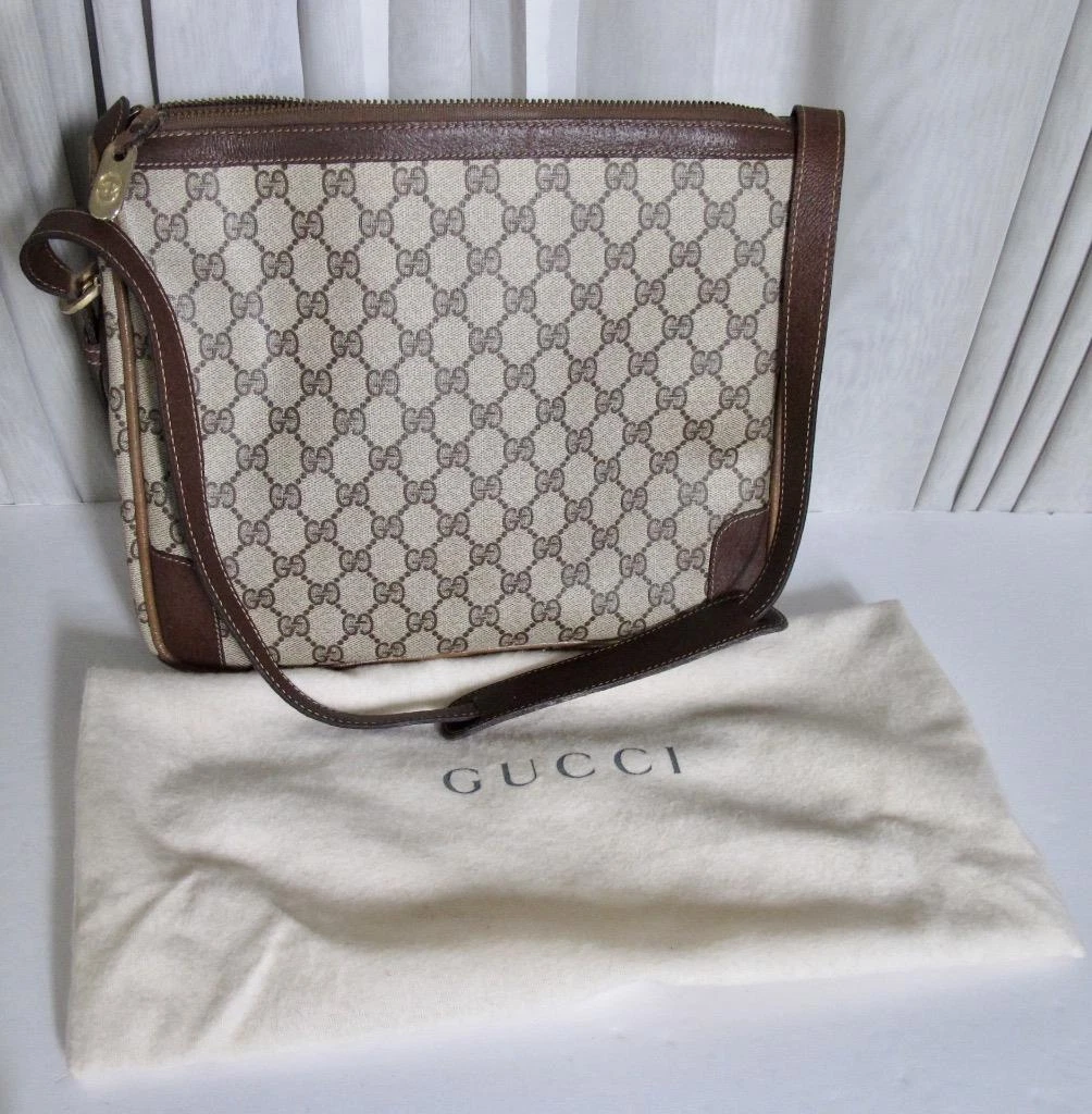 Borsa a tracolla vintage Gucci firma marrone beige tela pelle motivo doppia G