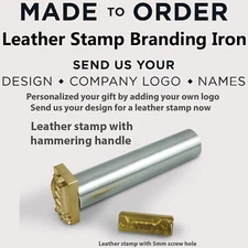 Custom Made Leather Stamp Logo Embossing Hammer Press Brass Iron + Metal Handle