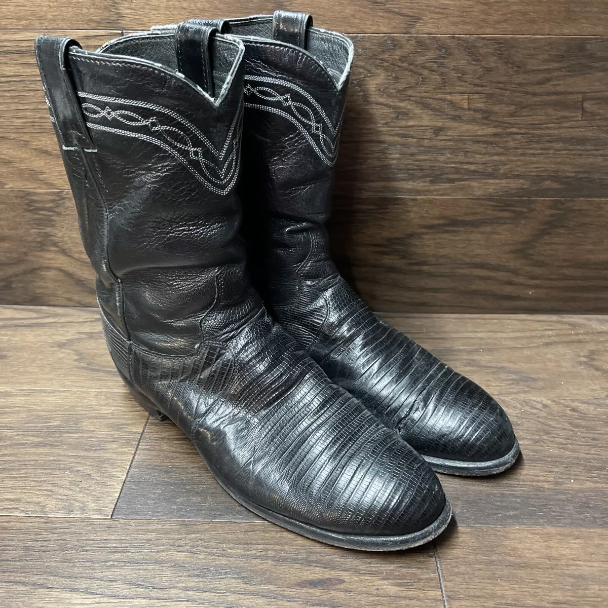 Justin 3112 Men s Exotic Roper Black Lizard Foot Roper Boot Size