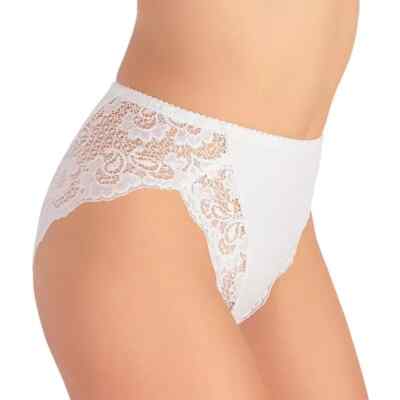 JADEA 3er Damen Slip hohem Bund Taillenslip Spitzeneinsatz Weiß  M-XL  38-42