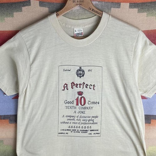 VTG 80s United States Navy Tenth Company Fleet Tan Beige T-shirt Mens Medium USA