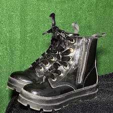 H M Kids Warm-lined Black Patent Lace-up Boots