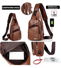 Anti-Theft Men's Sling Crossbody Bag Chest Shoulder Messenger Backpack USB Port.