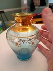 Vintage Vecchia Murano Venetian Turquoise Glass Vase w/24K Gold Trim High End
