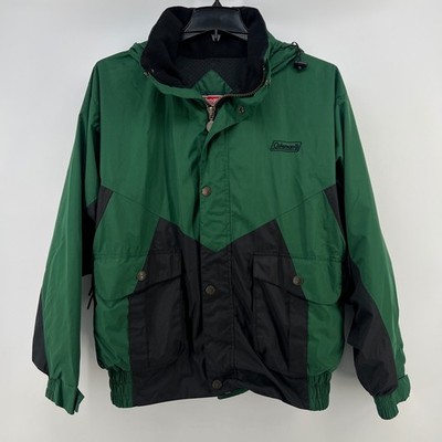 Coleman Mens Green Black Colorblock Hooded Rain Jacket Large Outdoor Hiking