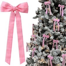 12 PCS Pink Velvet Bows 5x10 Inch Christmas Tree Decoration Valentine Home Party