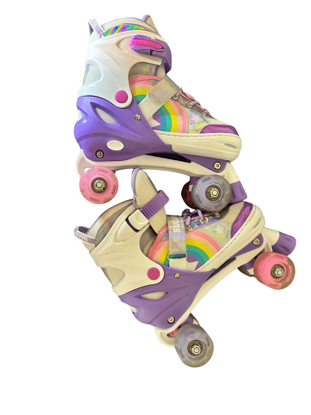 Sulifeel Rainbow Adjustable Light Up Glitter Wheels Roller Skates Size Large Y