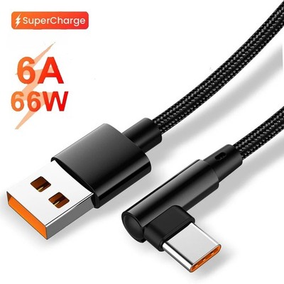 66W 90-degree angle super fast charging data cable, USB Type-C charging cable,