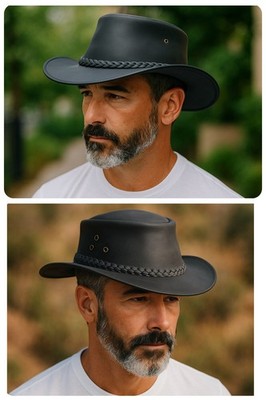 Herren Australischer Western Stil Wasserdicht Fein Leder Cowboy Aussie Busch Hut