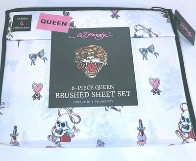 Ed Hardy 6 Piece Queen Brushed Sheet Set New