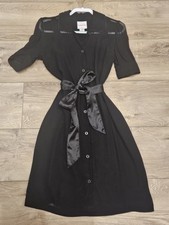 Lula Kate Women Size 0-Little Black Classic Dress-Button Up Sheer Short Sleeves