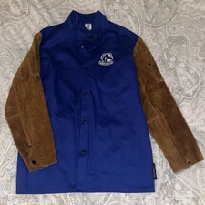 Black Stallion Welding Jacket Blue With Leather Sleeves Size small
