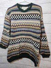 Vintage Eddie Bauer Men's Chunky Knit Sweater - SMALL - Green/Blue/White/Tan