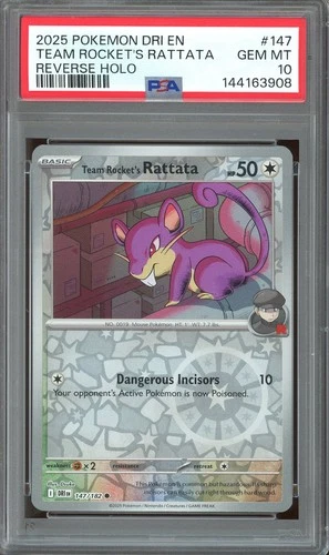 Pokemon TCG S&V Destined Rivals #147 Team Rocket's Rattata Reverse Holo PSA 10