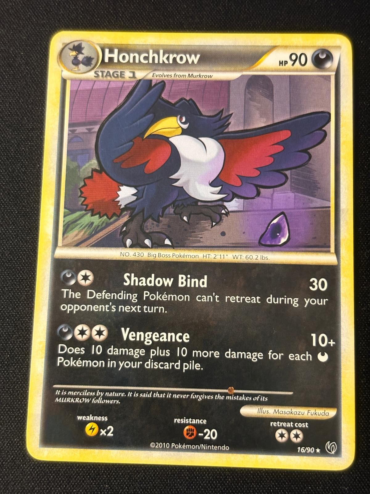 Honchkrow 16/90 Rare HGSS Undaunted Pokemon Lightly Played