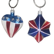 Glass Red White Blue Flag Ornaments Heart Star 4th of July Holiday Painted