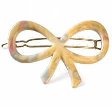 Vintage French Bow Barrette Pastel Florals , Wire Clasp, 2.5  