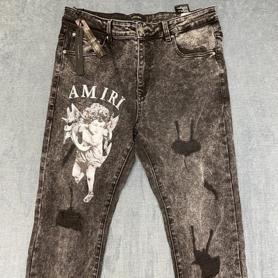 Amiri Skinny Jeans Mens 34 Black Denim Cotton Stretch Cherub