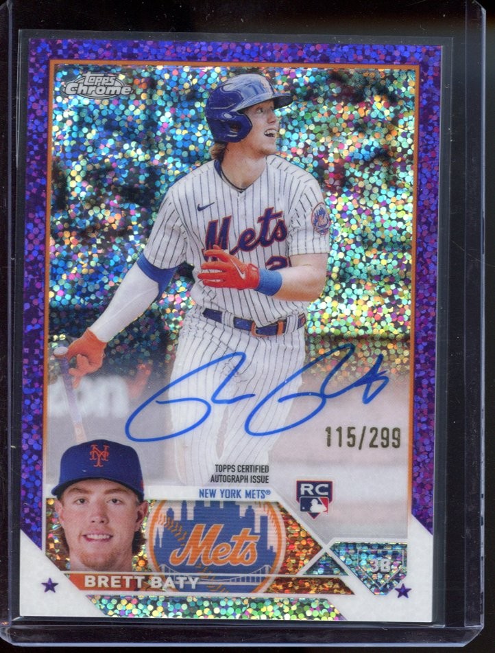 2023 Topps Chrome #RA-BBA Brett Baty Rookie Autographs Purple Speckle #/299
