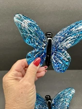 Dynasty Gallery Art Glass Blue Butterfly Pair Hand Blown