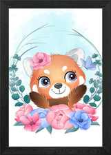 Cute little red panda port Framed Wall Art Poster Canvas Print Picture