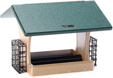 SN300-S Two-Sided Hopper Feeder, Recycled Bird Feeder W/ Two Suet Cages, Large,