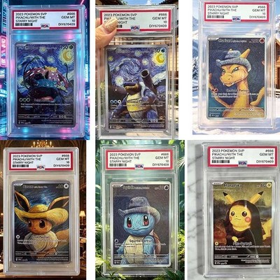 Pokemon Fan Art 6 Karten Pikachu Van Gogh GEM MT PSA-Stil Aufbewahrungs HOT