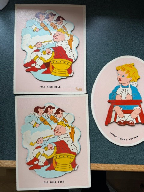Little Tommy Tucker & Old King Cole Wall Hanging Set Nursery Rhyme 1950's