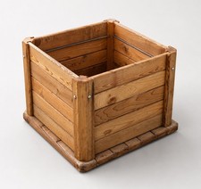 Rustic Slatted Pine Wood Storage Bin Planter ...