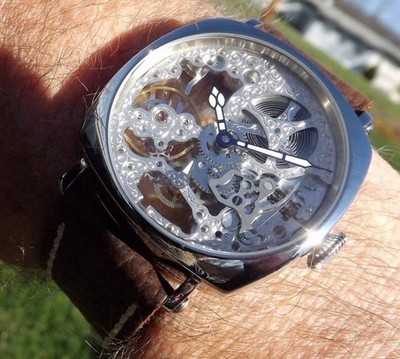 Unitas 6498 Skeleton watch in Parnis Stainless Steel case