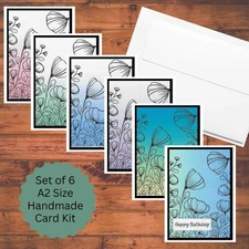 Ombre Floral Wildflower Stamped Adult Handmade Card Kit |Set of 6 with Envelopes