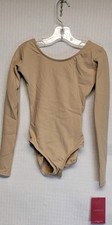 Capezio Girls' Team Basics Long Sleeve Leotard Nude Scoop Front-Back SZ IC 6-6x