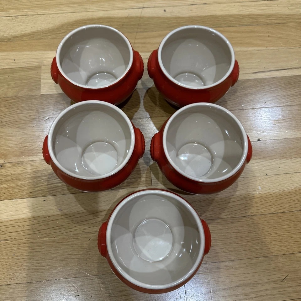 Juego de 5 cuencos sopa Le Creuset Heritage gres 14-52, 20 onzas rojo cereza usados en excelente estado Foto 3 de 3