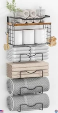6-Tier Wall-Mounted Towel Rack with Floating Shelves - Metal & Wood Design