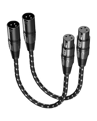 XLR Mic Cables 1FT 2 Pk Braided Balanced Male to Female 3 Pin for Mixer Speaker