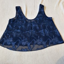 Vtg Victoria's Secret Gold Label Top Sz M Sheer Blue Floral Lace Sleeveless