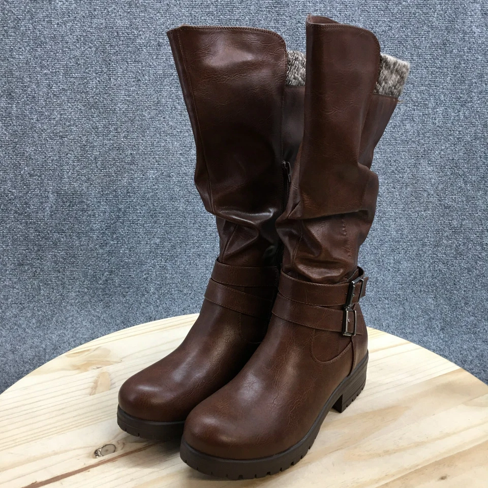 Maurices Winter Boots Womens 8M Veronica Brown Faux Leather Mid Sweater Cuff - Image 3 of 4