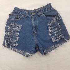 Vintage Chic Shorts 27 2 Cut Off Frayed Distress Blue Jean Denim High Waist